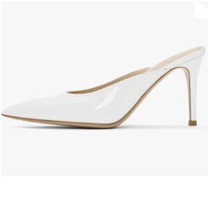 XYD White High Heels Mules Pointed Toe Slip On Slide Sandals Dress Slipper